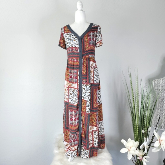 Nordstrom Dresses & Skirts - Lottie Nordstrom Floral Patchwork Maxi Dress Button Down Short Sleeve